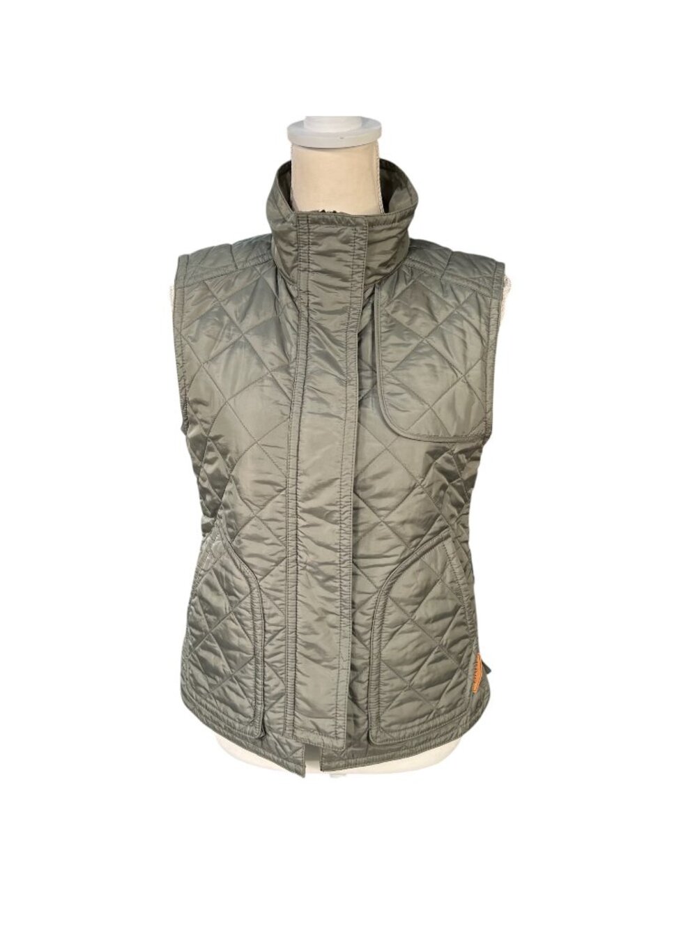 Coach Quilted Nylon Leather Trim Vest Khaki Green Size XS
